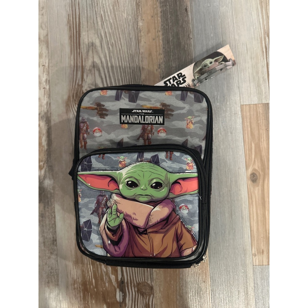 Star Wars The Mandalorian Grogu Baby Yoda Insulated Lunch Bag Gray Black NWT